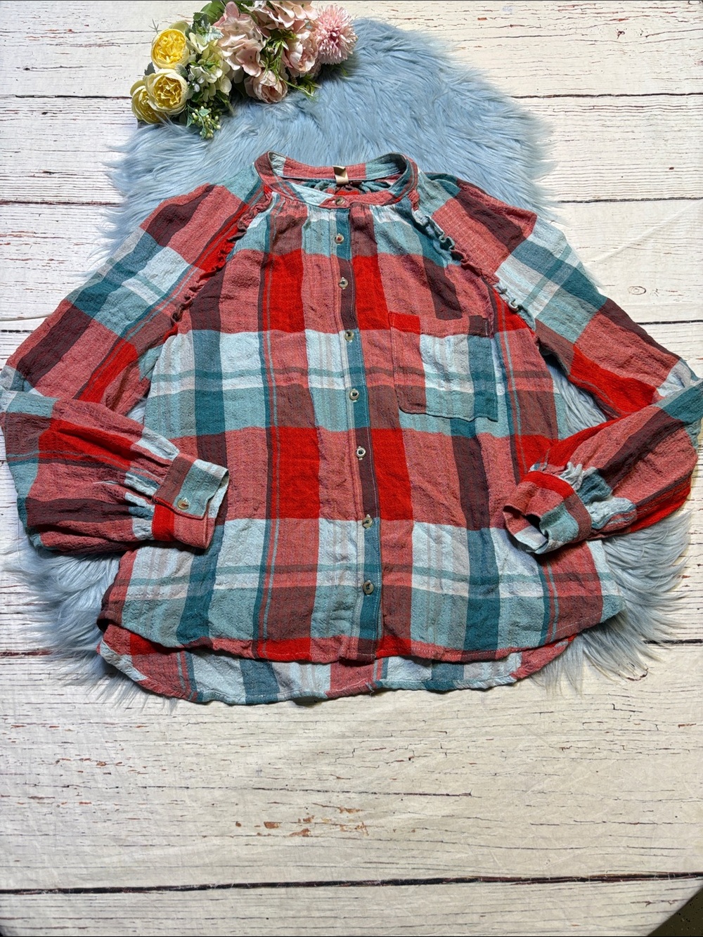 Anthropologie Pilcro Breezy Plaid Button Down Shirt sz S